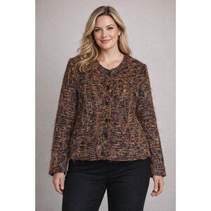 Russell Kemp New York Multicolor Bouclé Jacket Women's Size 16 Button Front Line